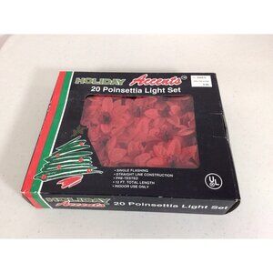 Vintage Christmas Poinsettia String Light Holiday Garland New